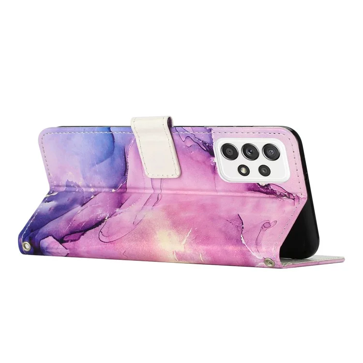 Para o Samsung Galaxy A23 4G (165,4 x 76,9 x 8,4 Mm) / A23 5G / M13 4G / F13 4G Padrão de Mármore Impressão de Couro Stand Stand Phone Tampo - Roxo