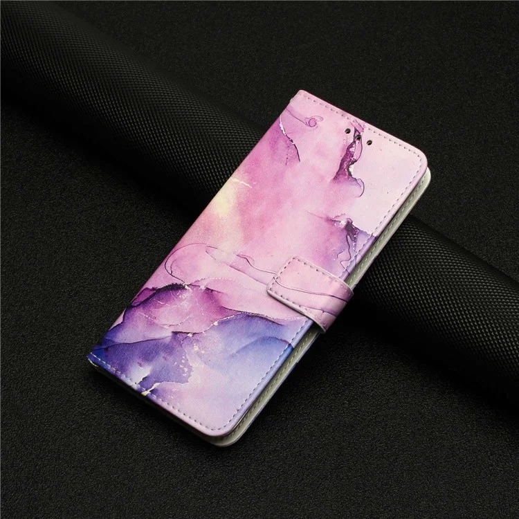 Para o Samsung Galaxy A23 4G (165,4 x 76,9 x 8,4 Mm) / A23 5G / M13 4G / F13 4G Padrão de Mármore Impressão de Couro Stand Stand Phone Tampo - Roxo