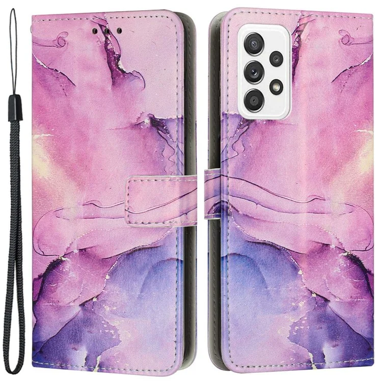 For Samsung Galaxy A53 5G Marble Pattern Printing PU Leather Phone Protective Case Flip Stand Wallet Drop-proof Cover - Purple