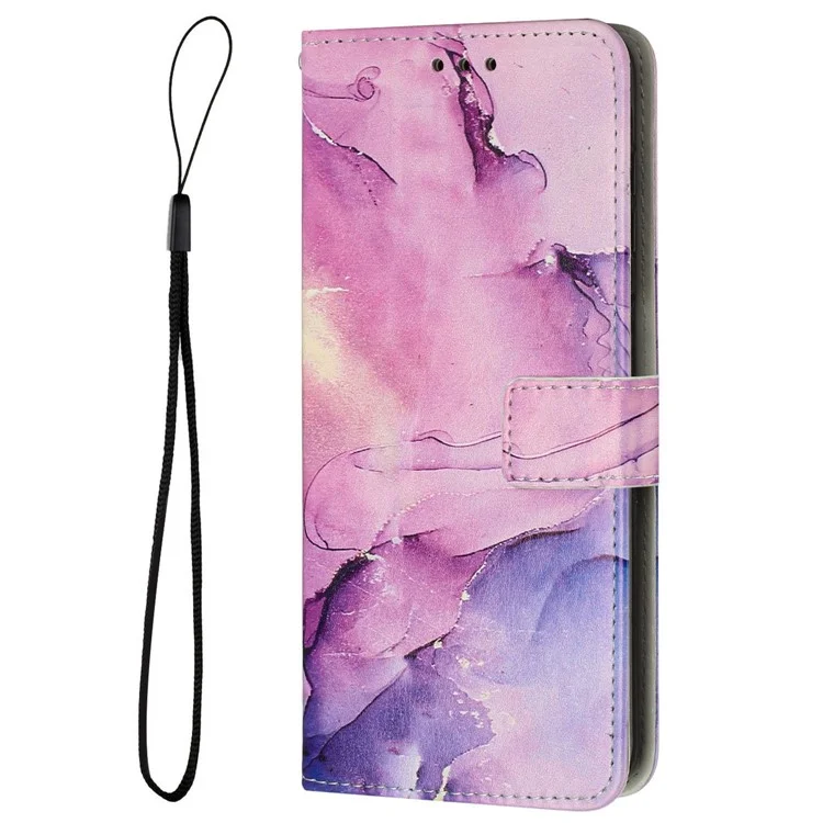 For Samsung Galaxy A53 5G Marble Pattern Printing PU Leather Phone Protective Case Flip Stand Wallet Drop-proof Cover - Purple