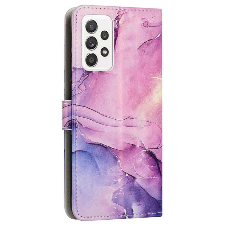 For Samsung Galaxy A53 5G Marble Pattern Printing PU Leather Phone Protective Case Flip Stand Wallet Drop-proof Cover - Purple