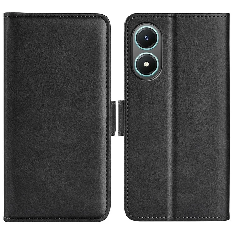 For vivo Y02s 4G Stand Design Textured PU Leather Anti-fall Phone Case Wallet Folio Flip Magnetic Shell - Black