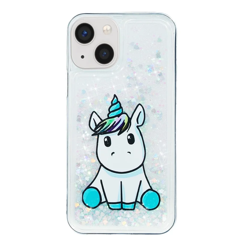 Para Iphone 14 6.1 Pulgadas de Arena Para Teléfono Celular Glitter Cubierta de Impresión de Patras de Patrón de Choque Suave TPU - Caballo Azul