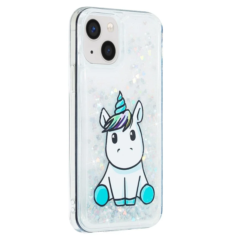 Para Iphone 14 6.1 Pulgadas de Arena Para Teléfono Celular Glitter Cubierta de Impresión de Patras de Patrón de Choque Suave TPU - Caballo Azul
