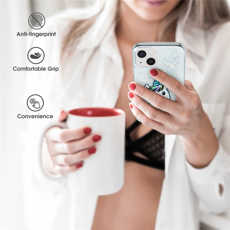 Para Iphone 14 6.1 Pulgadas de Arena Para Teléfono Celular Glitter Cubierta de Impresión de Patras de Patrón de Choque Suave TPU - Caballo Azul