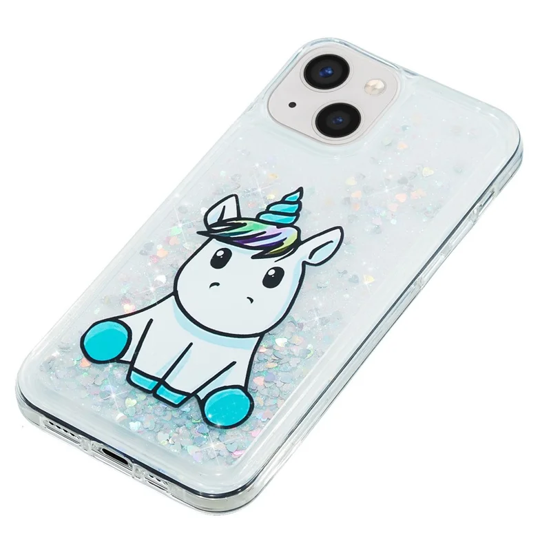 Para Iphone 14 6.1 Pulgadas de Arena Para Teléfono Celular Glitter Cubierta de Impresión de Patras de Patrón de Choque Suave TPU - Caballo Azul