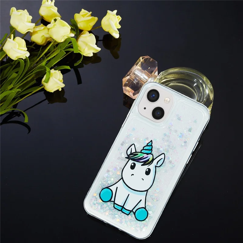 Para Iphone 14 6.1 Pulgadas de Arena Para Teléfono Celular Glitter Cubierta de Impresión de Patras de Patrón de Choque Suave TPU - Caballo Azul