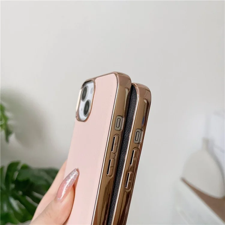 Back Cover for iPhone 13 6.1 inch, Genuine Cowhide Leather+TPU Electroplating Protective Phone Case - Green