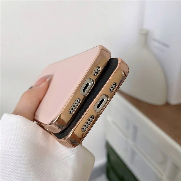 Back Cover for iPhone 13 6.1 inch, Genuine Cowhide Leather+TPU Electroplating Protective Phone Case - Green
