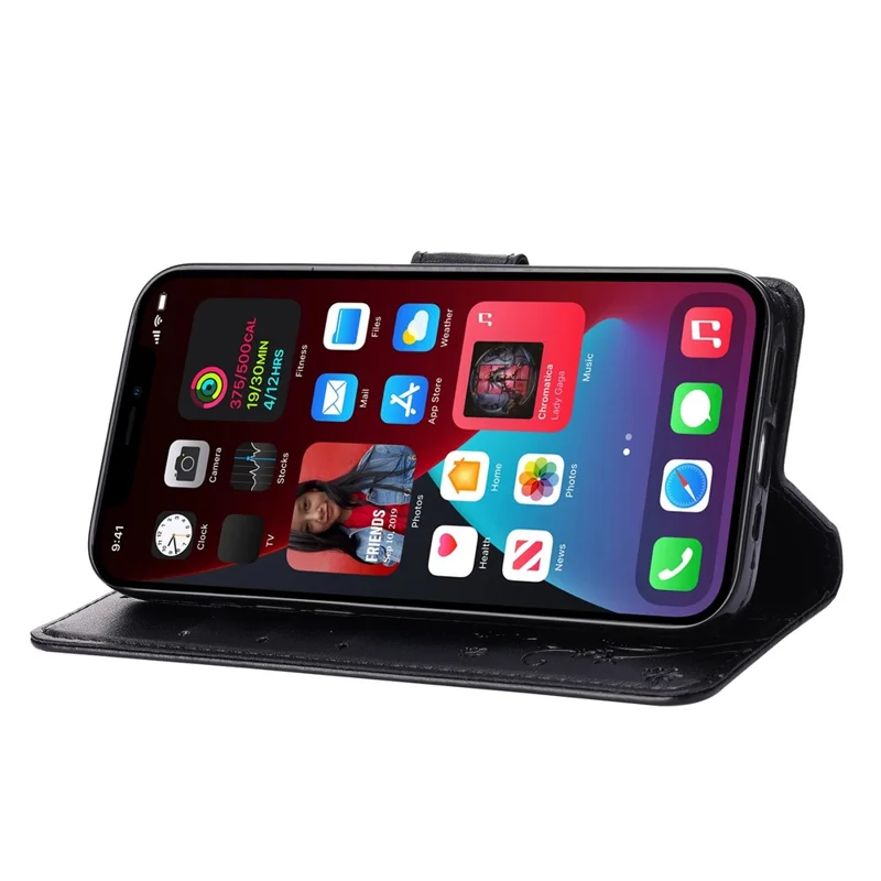For iPhone 14 6.1 inch Shockproof PU Leather Phone Case Imprinted Butterflies Wallet Stand Phone Cover - Black