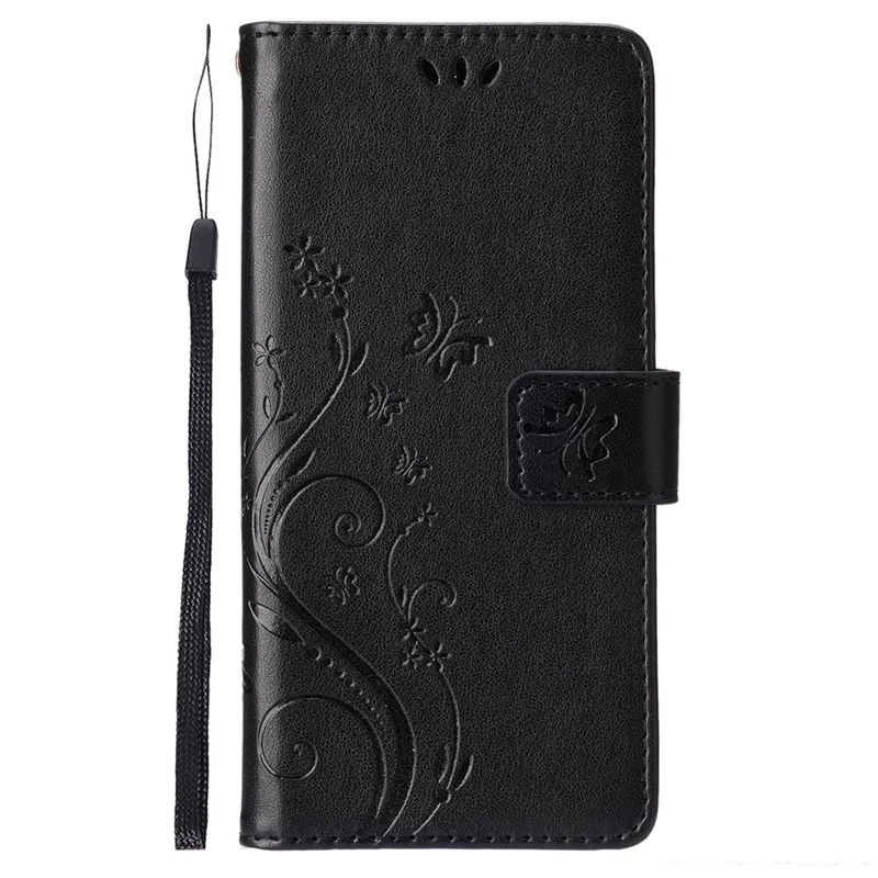 For iPhone 14 6.1 inch Shockproof PU Leather Phone Case Imprinted Butterflies Wallet Stand Phone Cover - Black