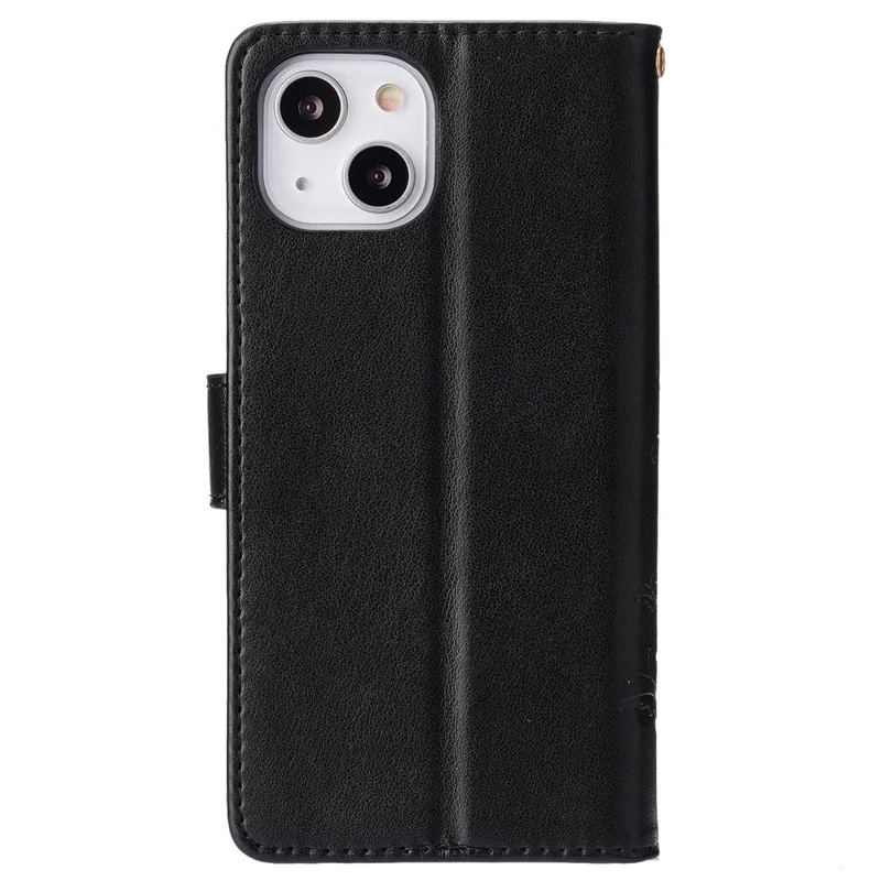 For iPhone 14 6.1 inch Shockproof PU Leather Phone Case Imprinted Butterflies Wallet Stand Phone Cover - Black