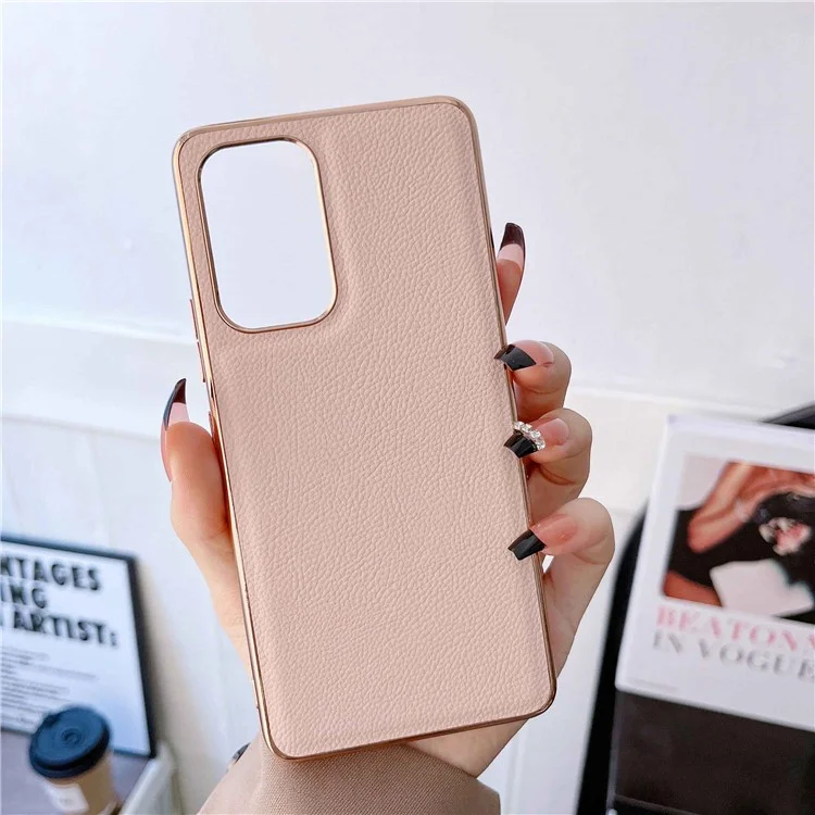 For Samsung Galaxy A53 5G Shockproof Case Electroplating TPU Phone Cover Coated with Cowhide Leather - Pink