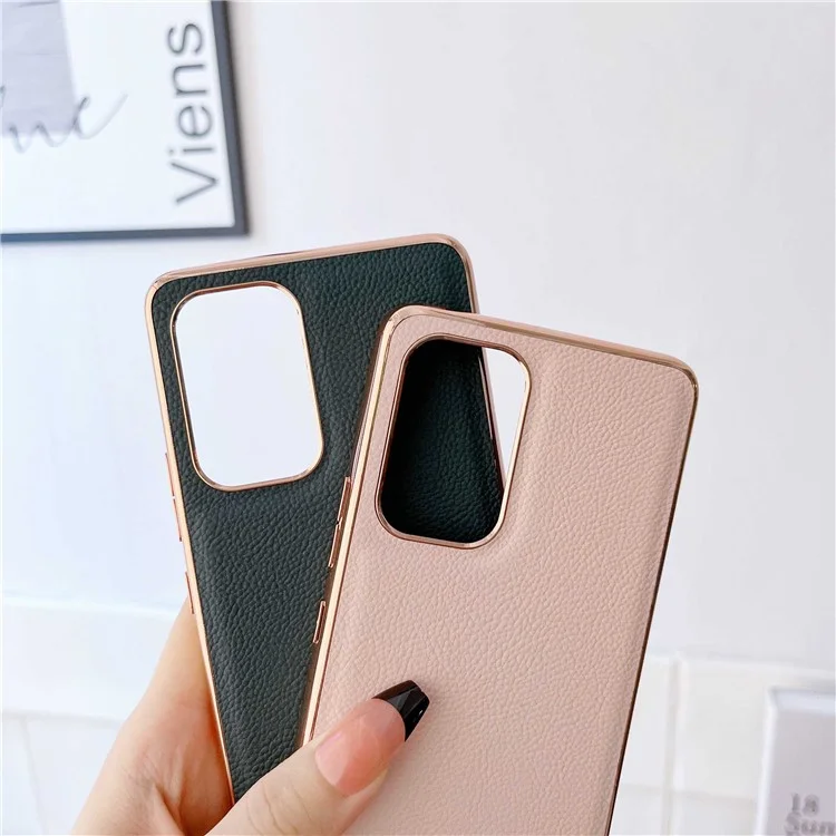 For Samsung Galaxy A53 5G Shockproof Case Electroplating TPU Phone Cover Coated with Cowhide Leather - Pink