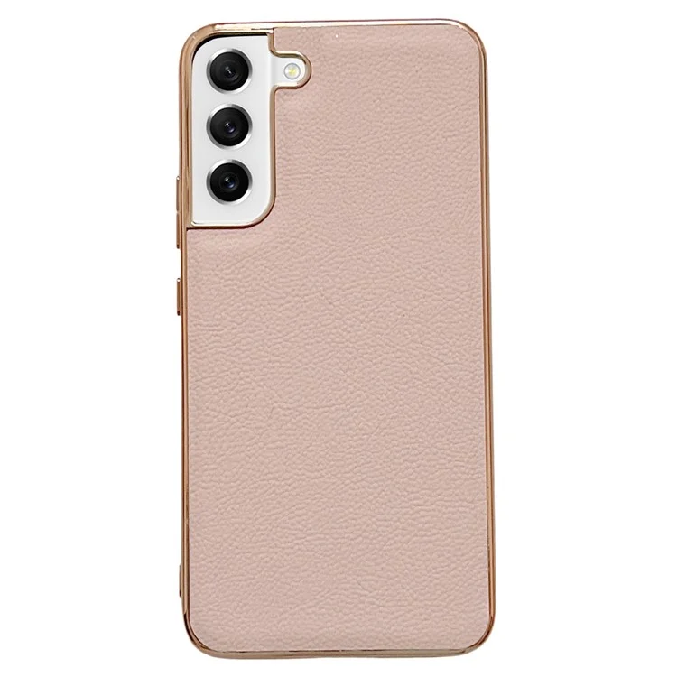 Phone Case for Samsung Galaxy S21 5G Anti-fall Shockproof Case Cowhide Leather+TPU Electroplating Protective Cover - Pink