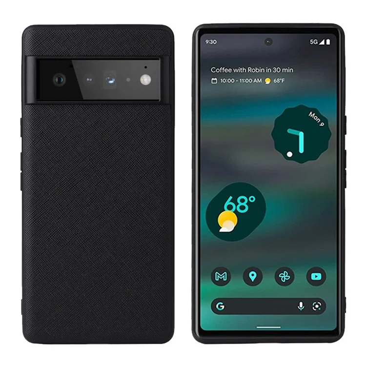For Google Pixel 6a Drop-proof Phone Case Textured PU Leather Coated TPU+PC Anti-scratch Back Cover - Cross Texture