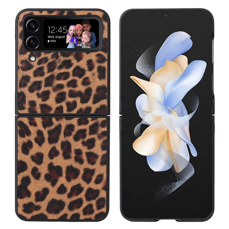 Pour Samsung Galaxy Z Flip4 5G Textured PU Leather Coated TPU+PC Phone Case Anti-scratch Back Cover - Léopard