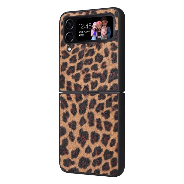 For Samsung Galaxy Z Flip4 5G Textured PU Leather Coated TPU+PC Phone Case Anti-scratch Back Cover - Leopard