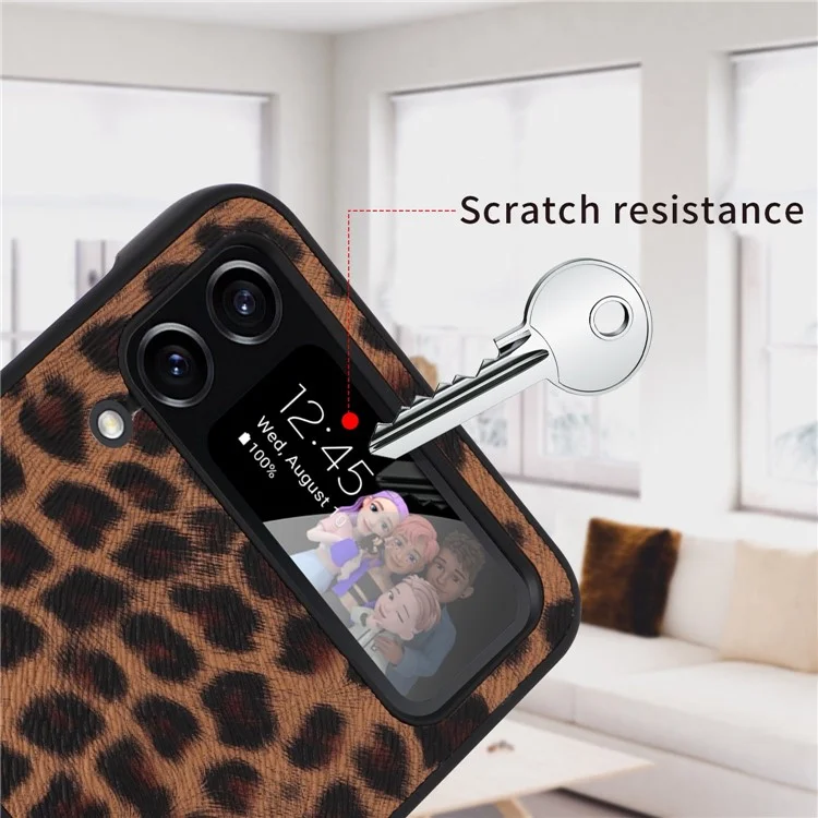 Para Samsung Galaxy Z Flip4 5G Tpu Recubierto de Cuero PU Texturizado Case de Teléfono TPU+PC Anti-scratch Tapa Posterior - Leopardo