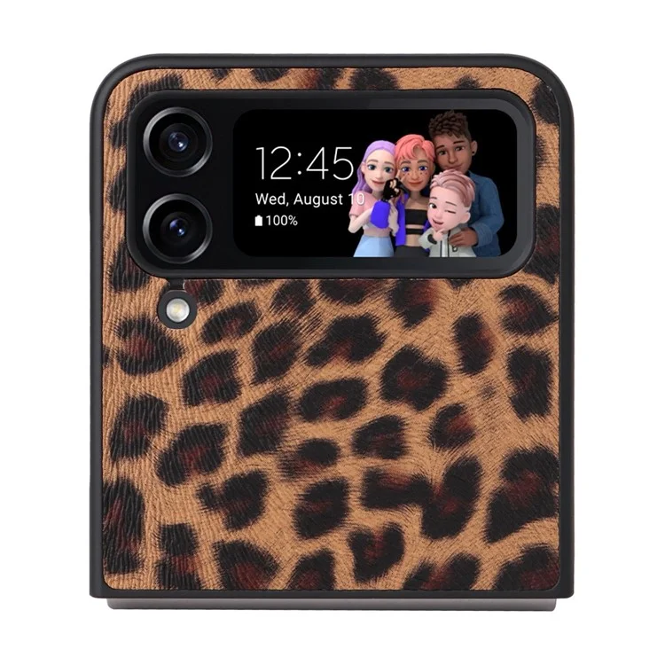 For Samsung Galaxy Z Flip4 5G Textured PU Leather Coated TPU+PC Phone Case Anti-scratch Back Cover - Leopard