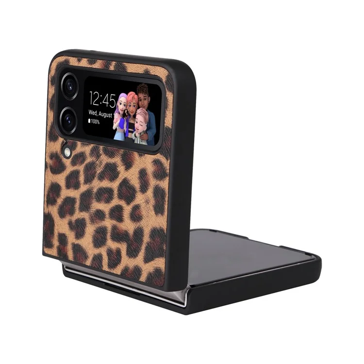 For Samsung Galaxy Z Flip4 5G Textured PU Leather Coated TPU+PC Phone Case Anti-scratch Back Cover - Leopard