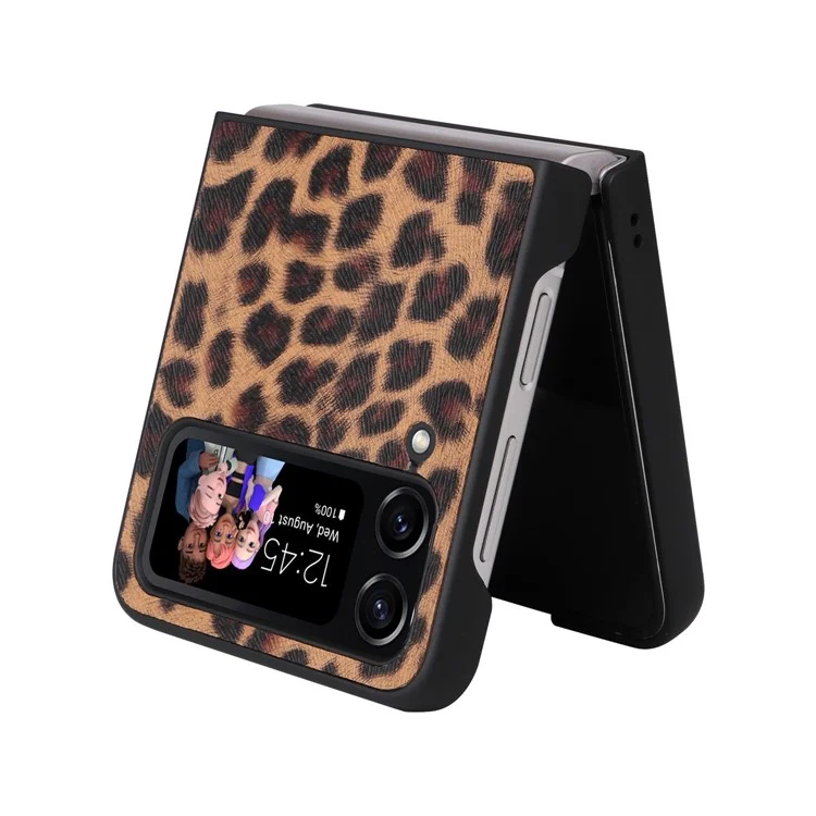 For Samsung Galaxy Z Flip4 5G Textured PU Leather Coated TPU+PC Phone Case Anti-scratch Back Cover - Leopard