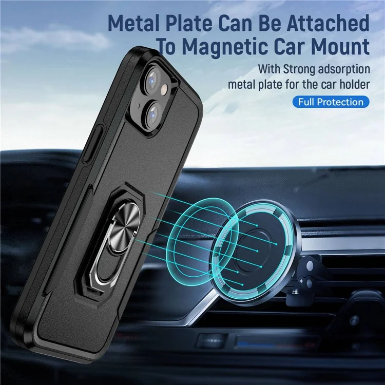 For iPhone 14 6.1 inch Shockproof Case PC + TPU Anti-Scratch Slim Cover Anti-Drop Phone Case with Kickstand - Black