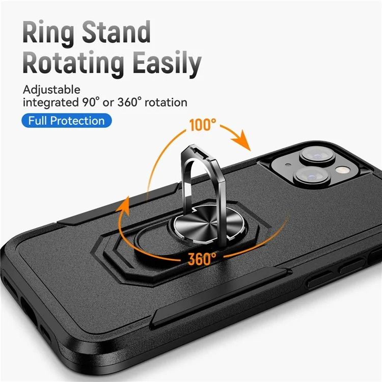 For iPhone 14 6.1 inch Shockproof Case PC + TPU Anti-Scratch Slim Cover Anti-Drop Phone Case with Kickstand - Black