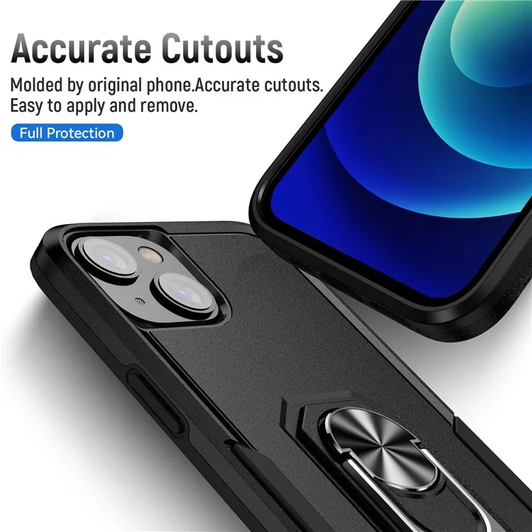 For iPhone 14 6.1 inch Shockproof Case PC + TPU Anti-Scratch Slim Cover Anti-Drop Phone Case with Kickstand - Black