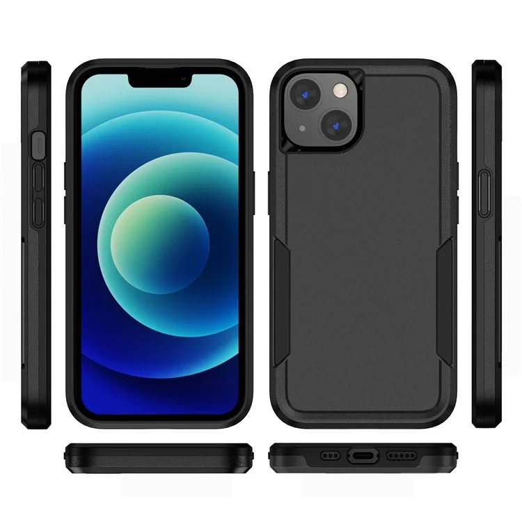 Shockproof Case for iPhone 14 6.1 inch, PC + TPU Phone Cover Anti-drop Back Protector Case - Black