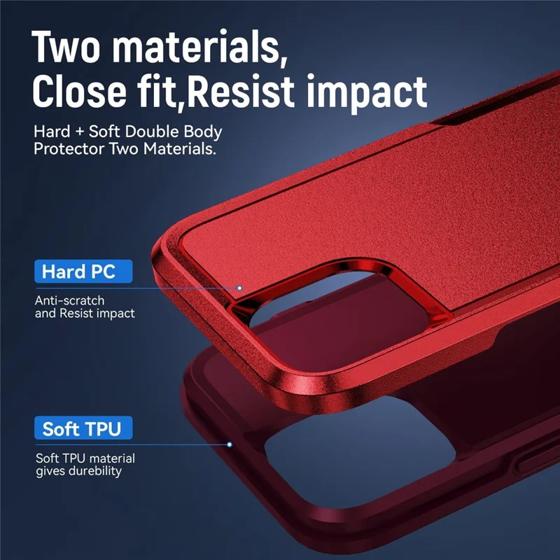 Shockproof Case for iPhone 14 6.1 inch, PC + TPU Phone Cover Anti-drop Back Protector Case - Red