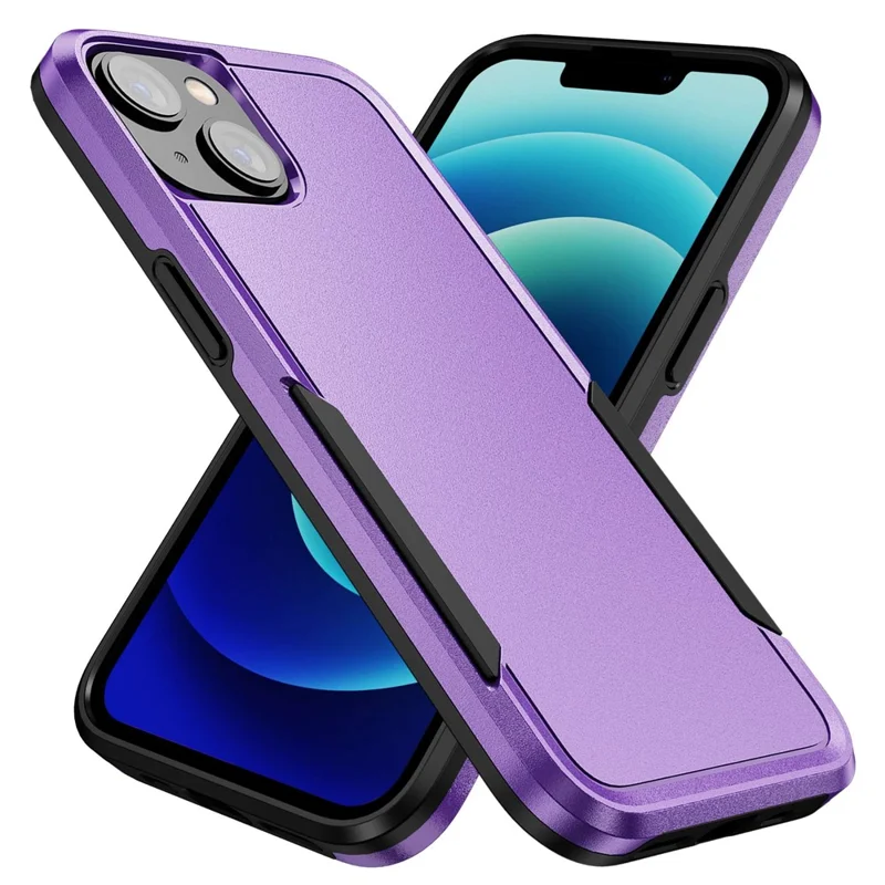 Shockproof Case for iPhone 14 6.1 inch, PC + TPU Phone Cover Anti-drop Back Protector Case - Purple  /  Black