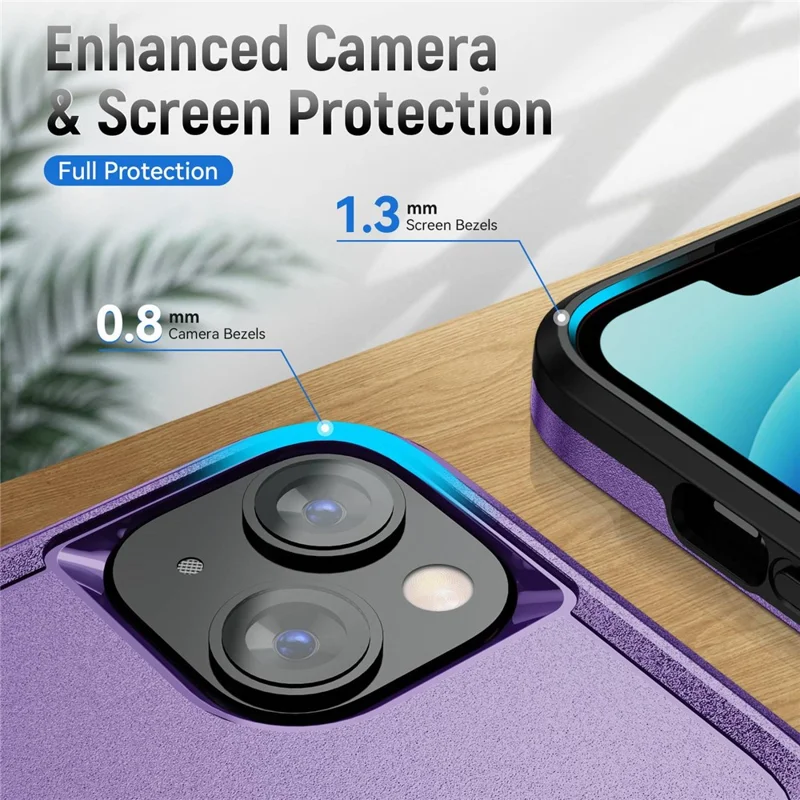 Shockproof Case for iPhone 14 6.1 inch, PC + TPU Phone Cover Anti-drop Back Protector Case - Purple  /  Black