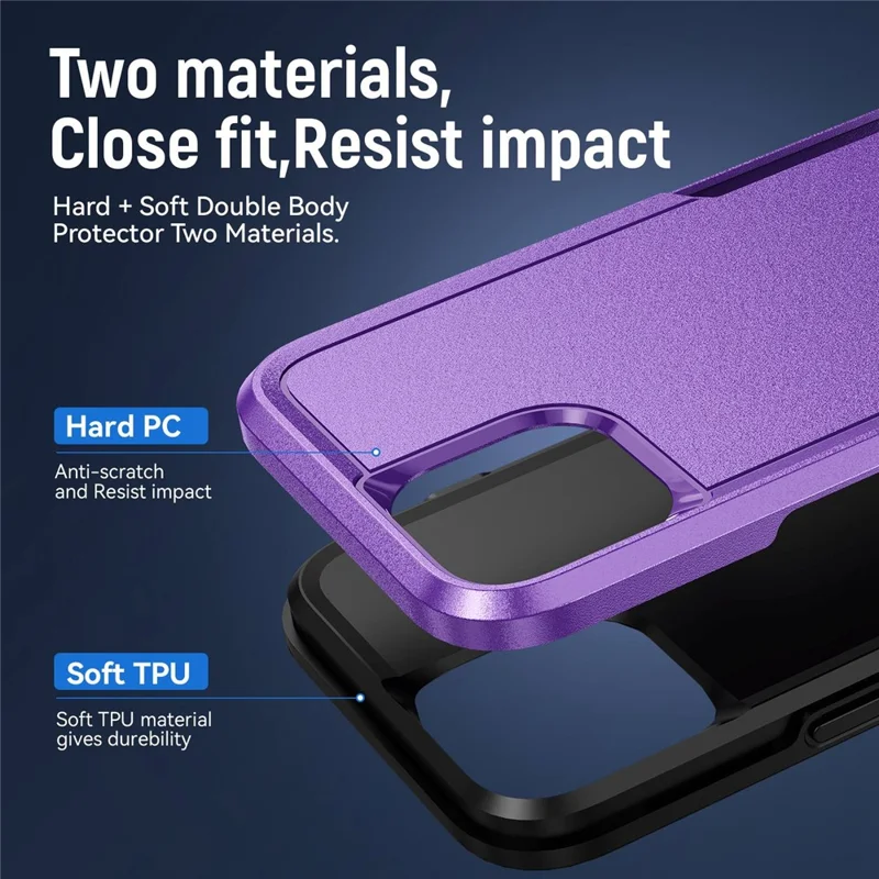 Shockproof Case for iPhone 14 6.1 inch, PC + TPU Phone Cover Anti-drop Back Protector Case - Purple  /  Black