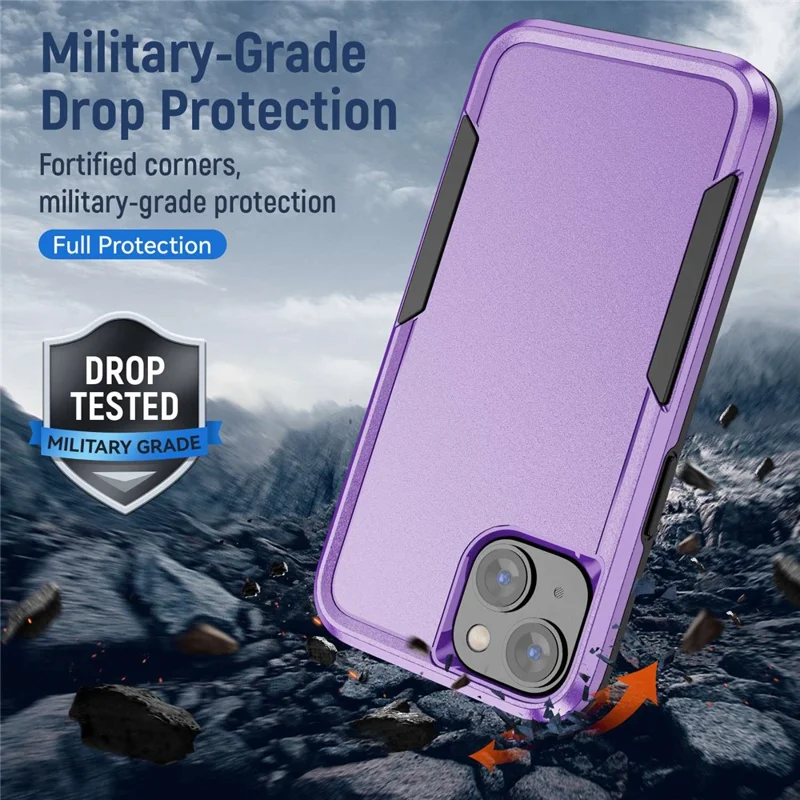 Shockproof Case for iPhone 14 6.1 inch, PC + TPU Phone Cover Anti-drop Back Protector Case - Purple  /  Black
