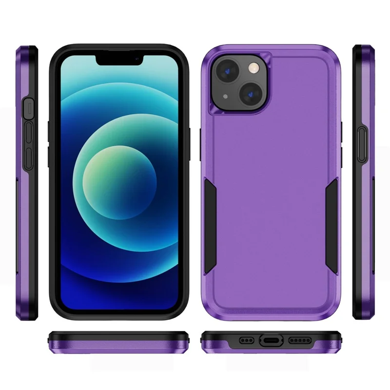 Shockproof Case for iPhone 14 6.1 inch, PC + TPU Phone Cover Anti-drop Back Protector Case - Purple  /  Black