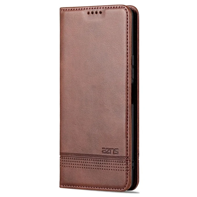 Azns Para Vivo Y77e 5G / Y77 5G Magnetic Auto Cierre de Vaca Textura PU Cuero de Cuero Funda de Visión Flip Cover Flip - Café