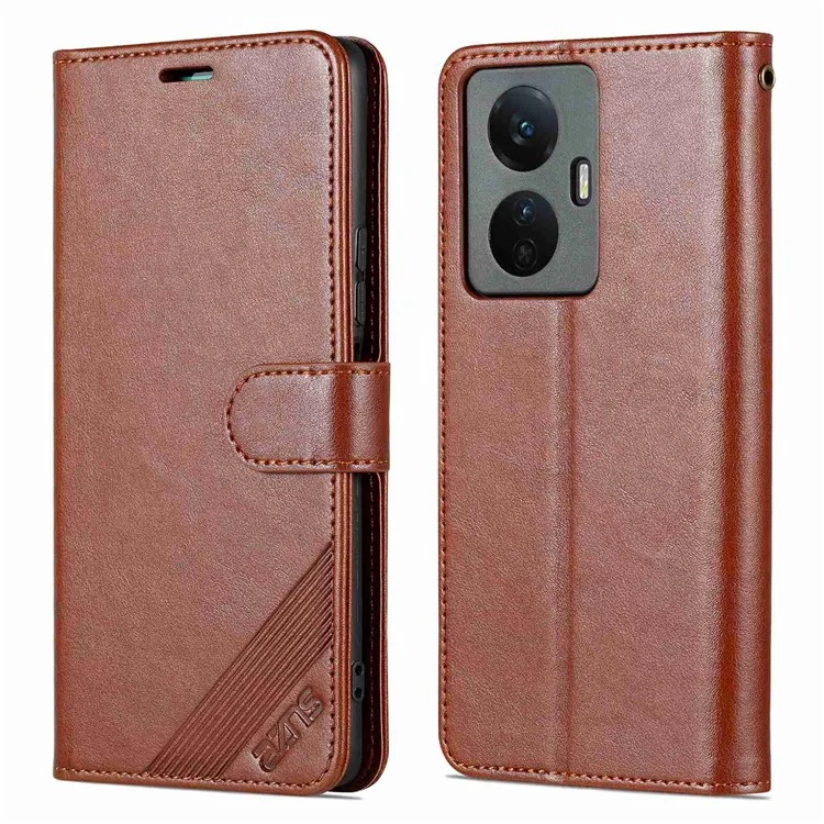 AZNS Easy Flip Wallet Case Pour Vivo Y77e 5G / Y77 5G, Protection Drop Protection Texturé en Cuir PU Téléphone Shell Shell - Brun