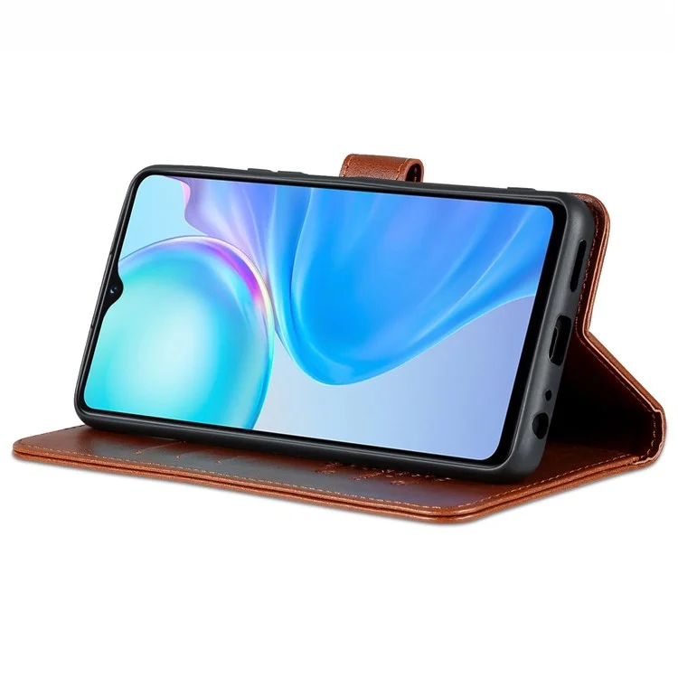 AZNS Easy Flip Wallet Case Pour Vivo Y77e 5G / Y77 5G, Protection Drop Protection Texturé en Cuir PU Téléphone Shell Shell - Brun