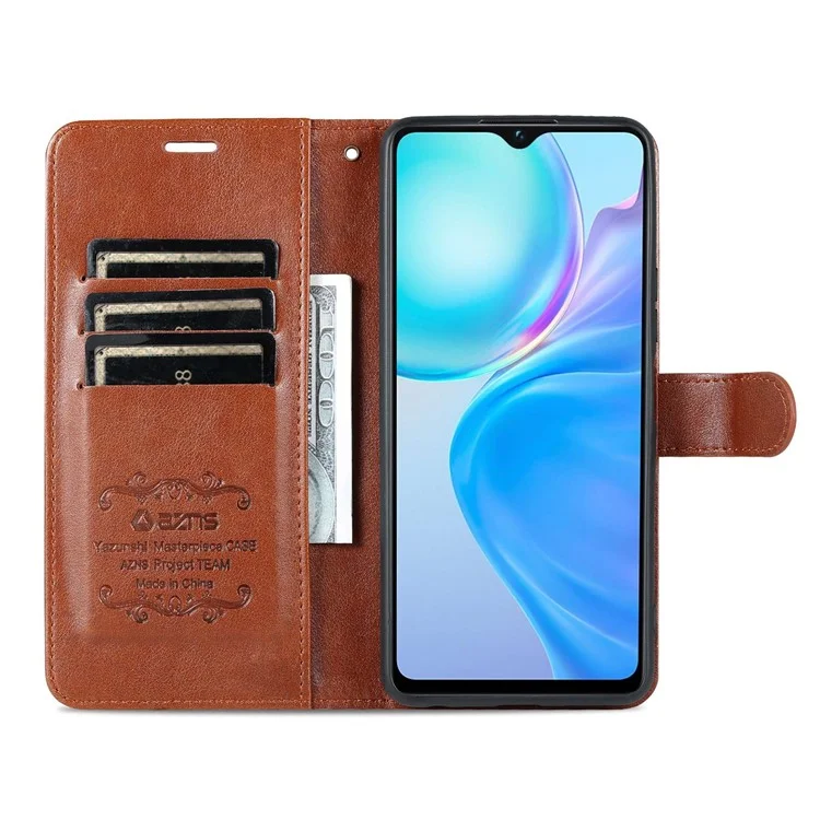 AZNS Easy Flip Wallet Case Pour Vivo Y77e 5G / Y77 5G, Protection Drop Protection Texturé en Cuir PU Téléphone Shell Shell - Brun