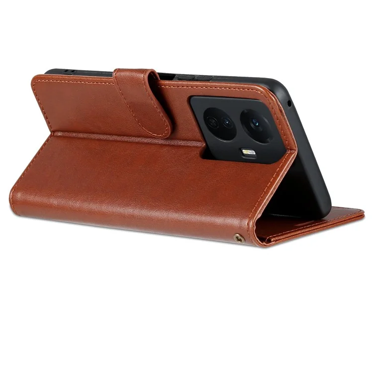 AZNS Easy Flip Wallet Case Pour Vivo Y77e 5G / Y77 5G, Protection Drop Protection Texturé en Cuir PU Téléphone Shell Shell - Brun