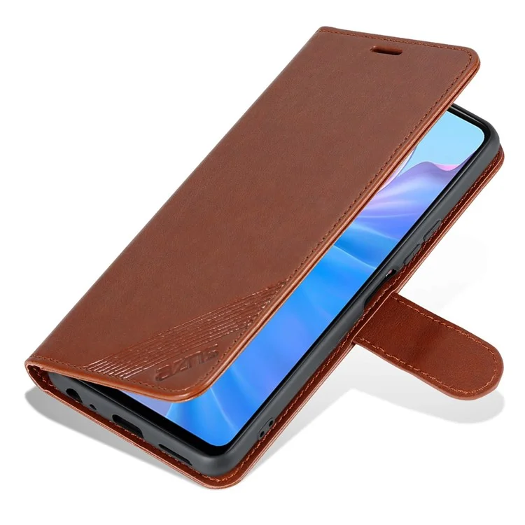 AZNS Easy Flip Wallet Case Pour Vivo Y77e 5G / Y77 5G, Protection Drop Protection Texturé en Cuir PU Téléphone Shell Shell - Brun