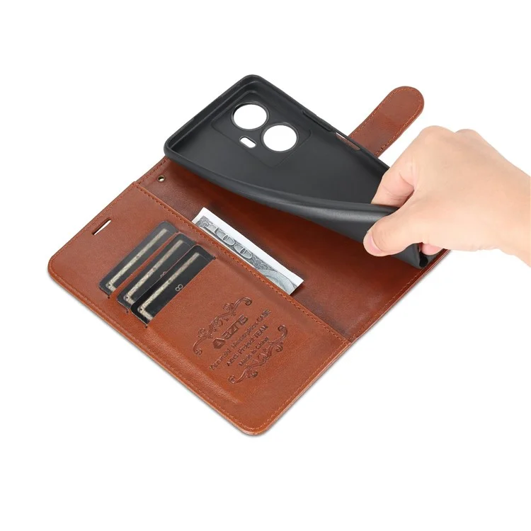 AZNS Easy Flip Wallet Case Pour Vivo Y77e 5G / Y77 5G, Protection Drop Protection Texturé en Cuir PU Téléphone Shell Shell - Brun