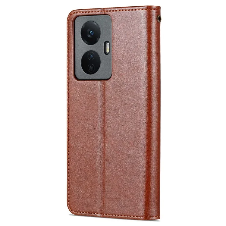 AZNS Easy Flip Wallet Case Pour Vivo Y77e 5G / Y77 5G, Protection Drop Protection Texturé en Cuir PU Téléphone Shell Shell - Brun