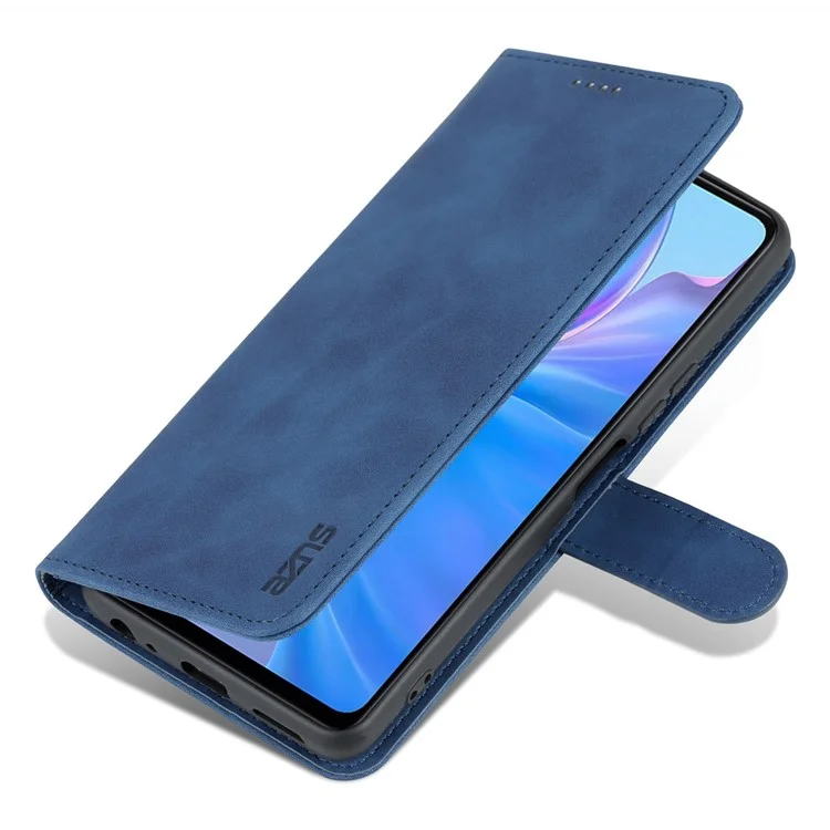 Azns Pour Vivo Y77e 5G / Y77 5G Téléphone Flip Cover PU Cuir en Cuir en Cuir Enduit TPU Étui Intérieur Avec Support - Bleu