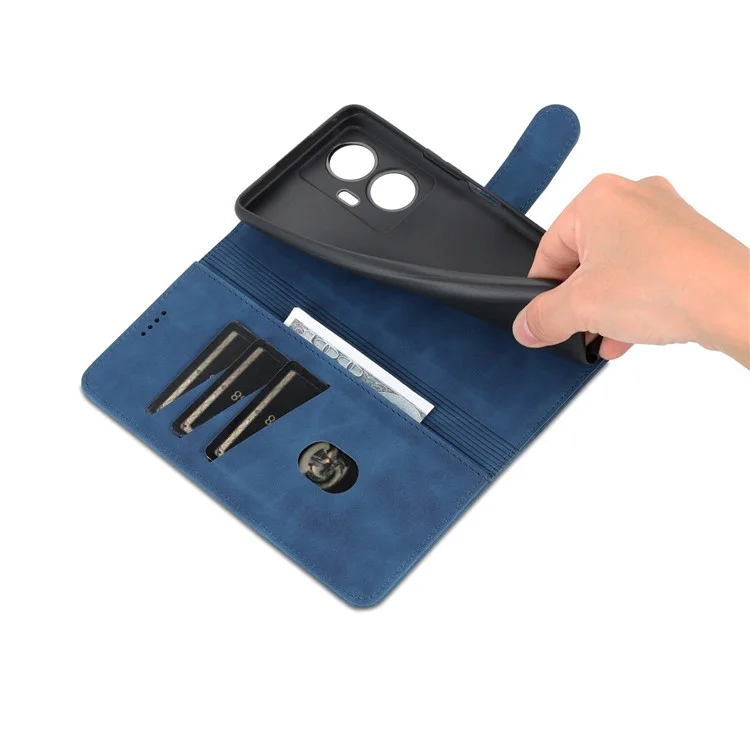 Azns Pour Vivo Y77e 5G / Y77 5G Téléphone Flip Cover PU Cuir en Cuir en Cuir Enduit TPU Étui Intérieur Avec Support - Bleu