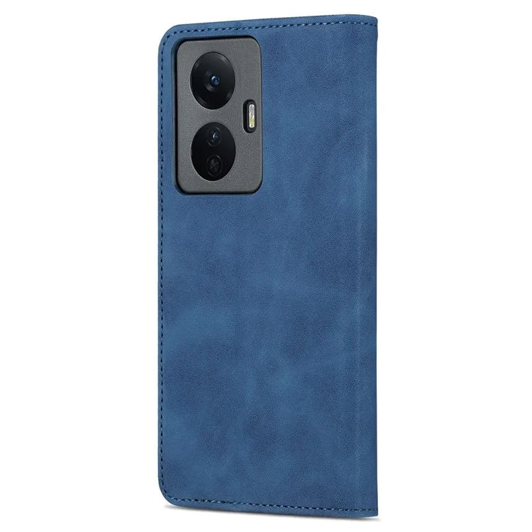 Azns Pour Vivo Y77e 5G / Y77 5G Téléphone Flip Cover PU Cuir en Cuir en Cuir Enduit TPU Étui Intérieur Avec Support - Bleu