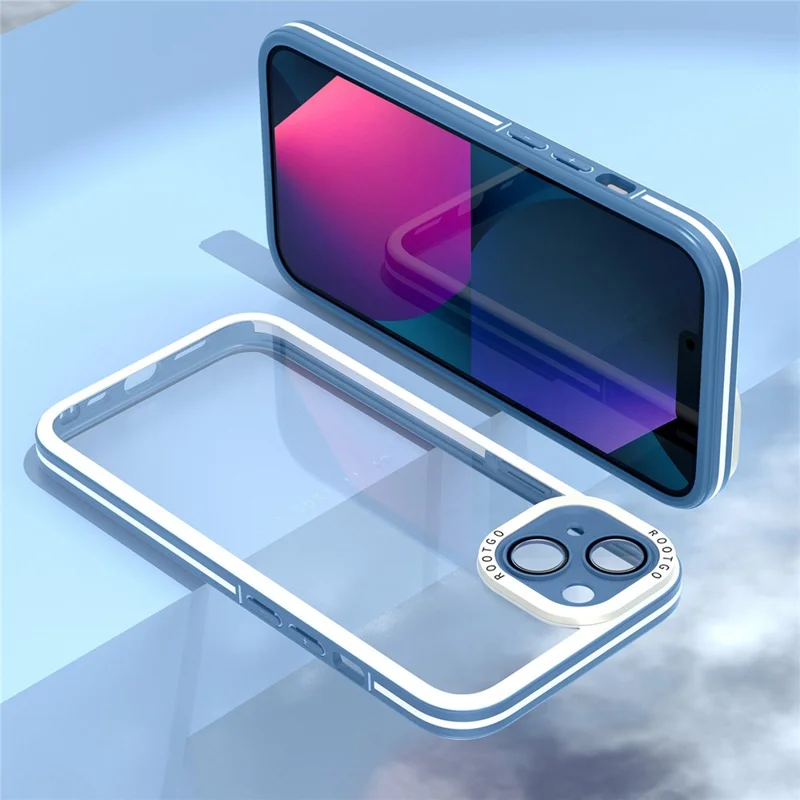 Для Iphone 14 Max 6,7 Дюйма Shock -resean Case PC+TPU Hybrid Phone Case со Стеклянной Крышкой - Синий