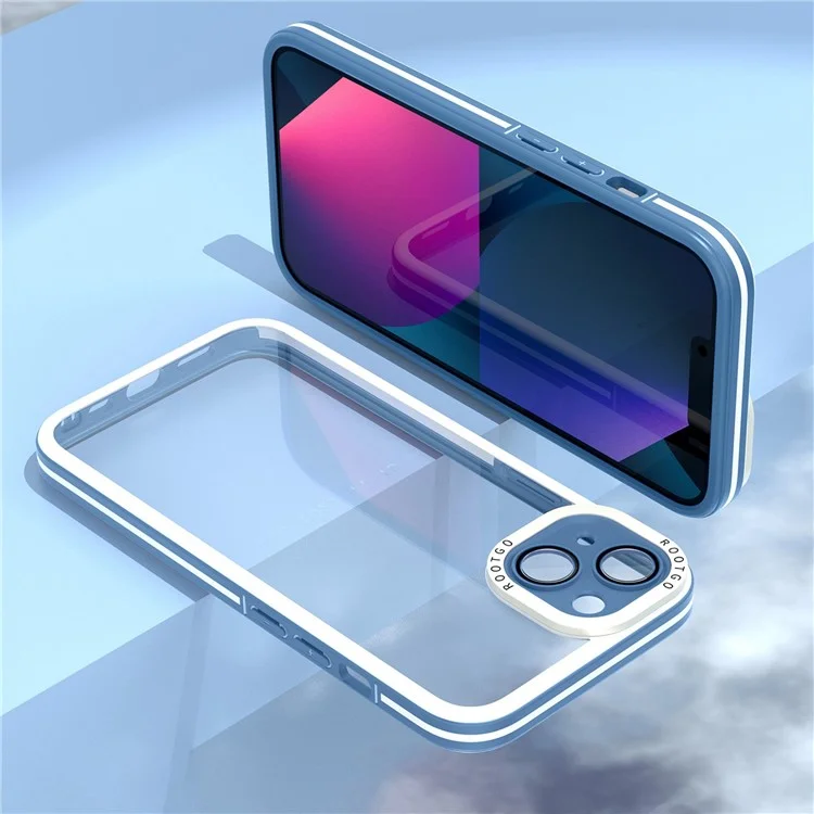 Pour Iphone 14 6,1 Pouces Case de Téléphone pc + Protecteur de Téléphone Hybride Tpu Hybride Avec Couvercle de la Lentille en Verre - Bleu