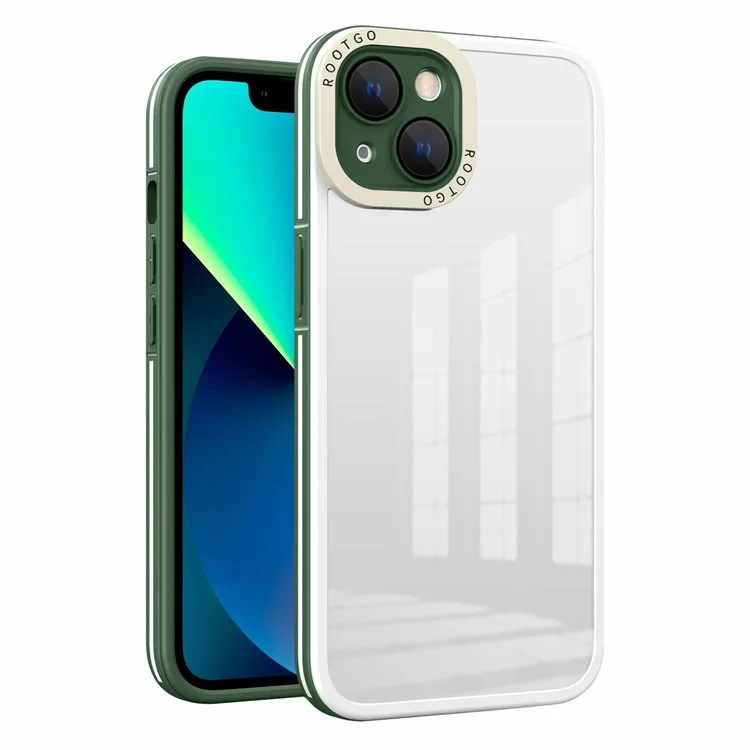 Para Iphone 14 6.1 Pulgadas Case de Teléfono PC+TPU Hybrid Shock -protector de Teléfono Con Tapa de Lente de Vidrio - Verde